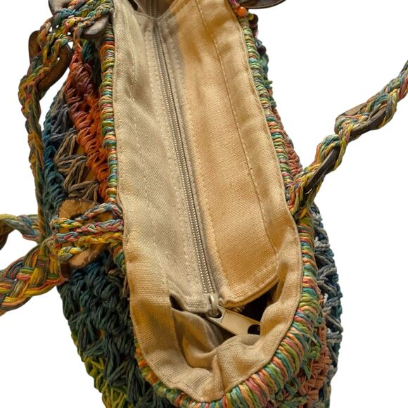 Cappelli Straworld Multicolor Woven Tote Bag with Beaded Charm Beachy Boho Clean - Picture 9 of 11